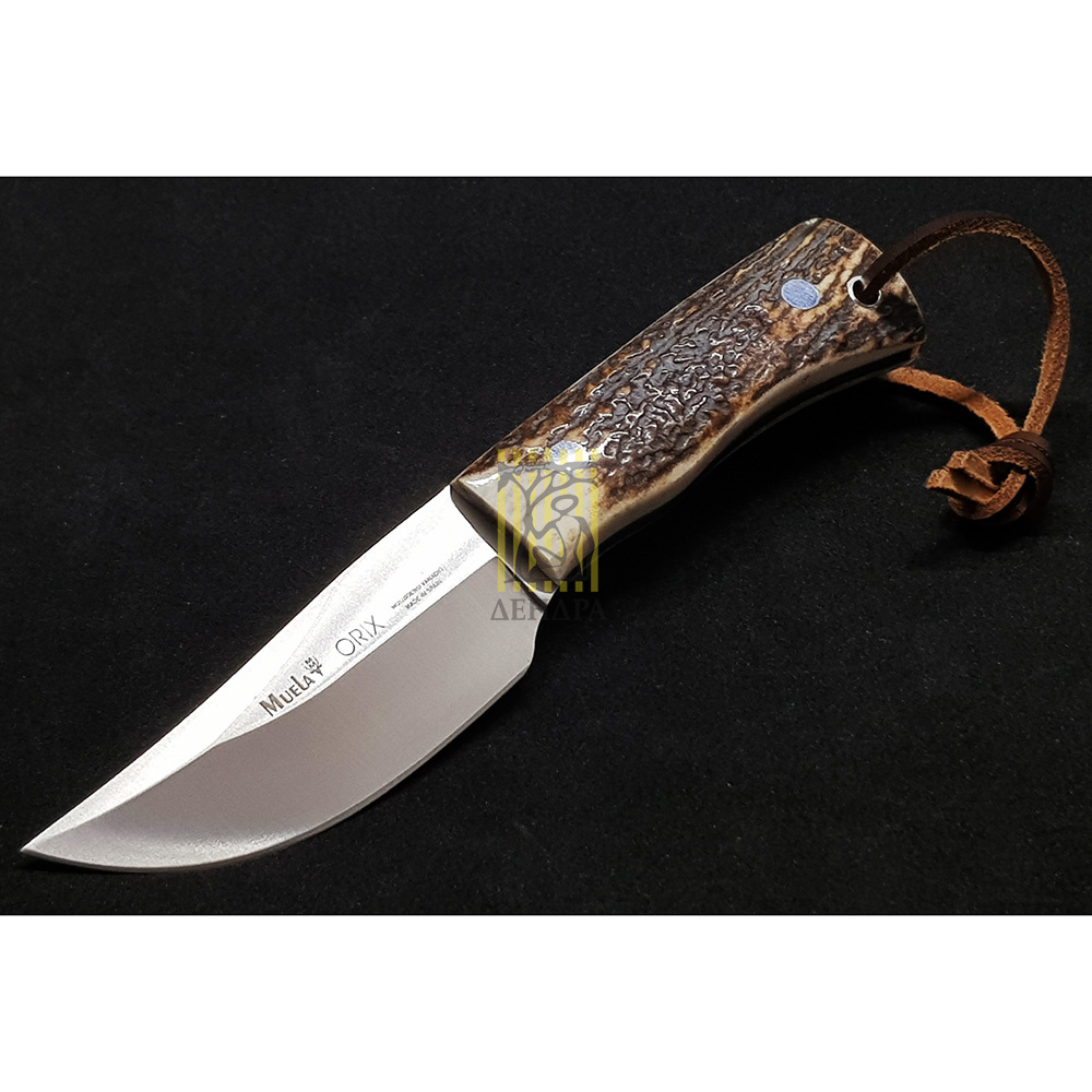 Нож-скиннер "ORIX", клинок 8 см, рукоять рог оленя, ножны кожа