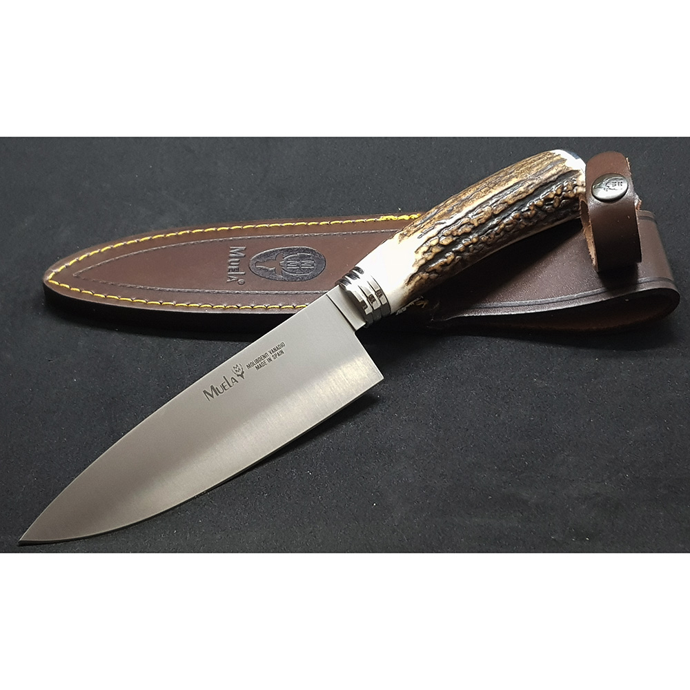 Нож серии "CS" с фикс клинком длиной 15 см, рукоять рог оленя, ножны кожа