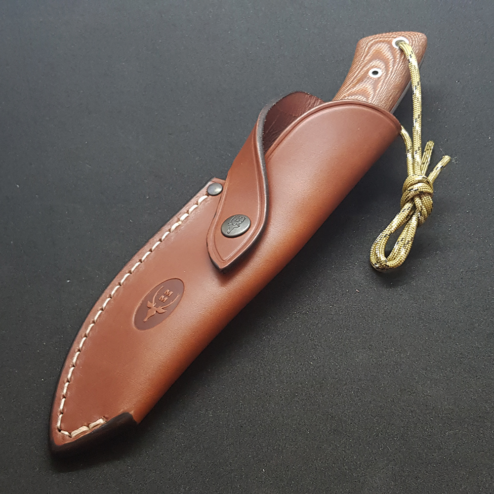 Нож "GAVILAN" с фикс клинком длиной 13 см, рукоять красная микарта, ножны кожа