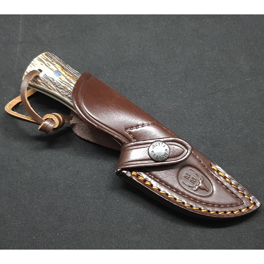 Нож-скиннер "ORIX", клинок 8 см, рукоять рог оленя, ножны кожа