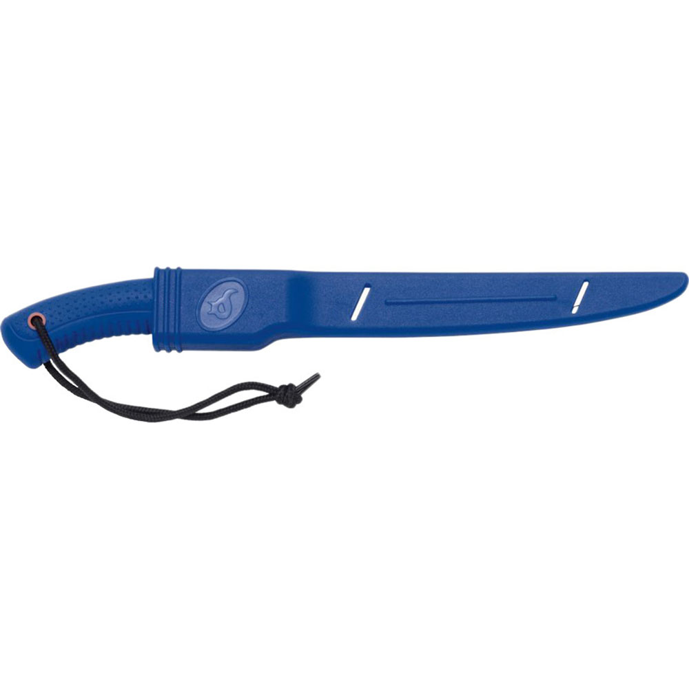 Нож филейный, сталь 420C, клинок 16 см, рукоять и чехол полипропилен, цвет синий с красным