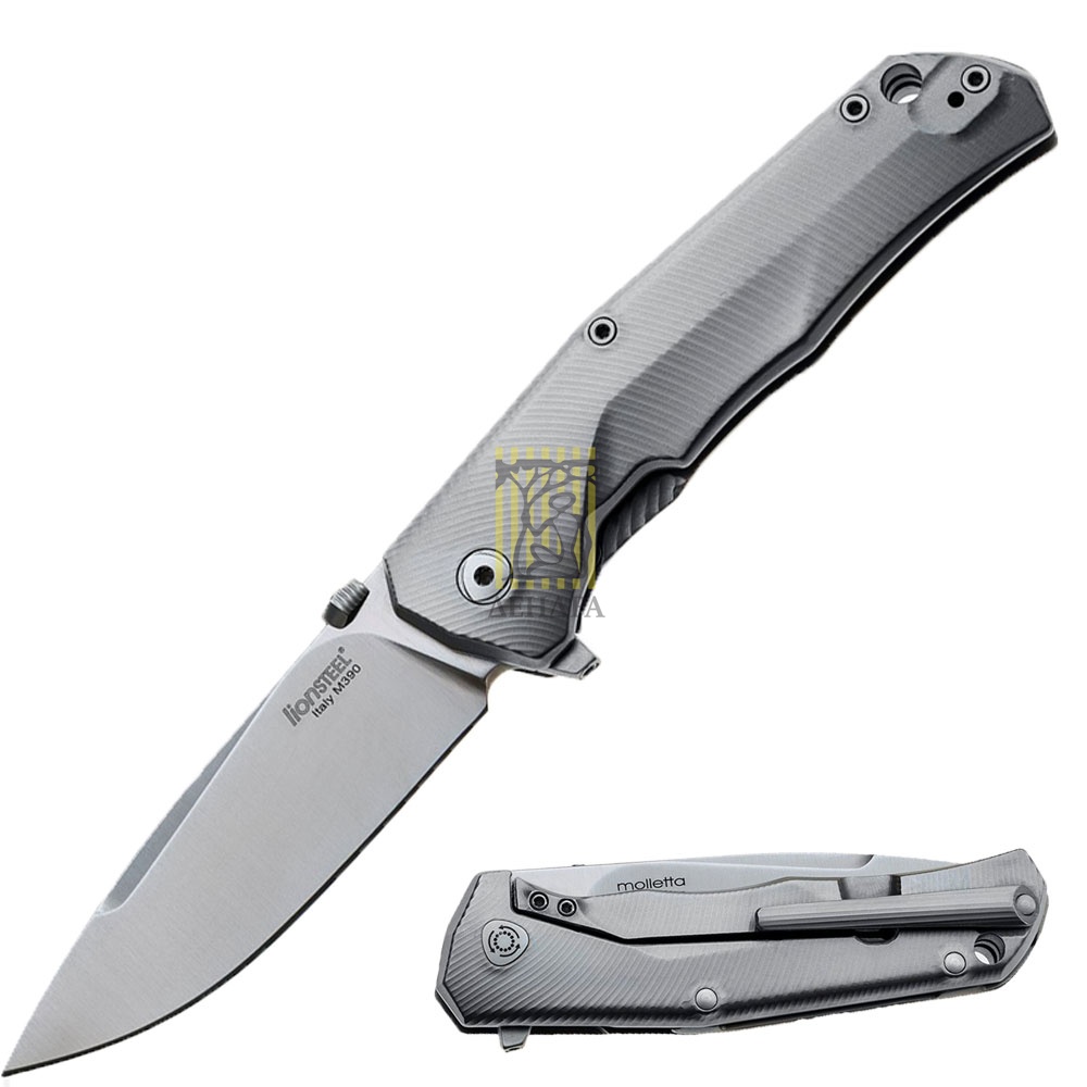 Нож Three Rapid Exchange складной, сталь M390, обработка Stone Washed, рукоять титан, серая, клипса