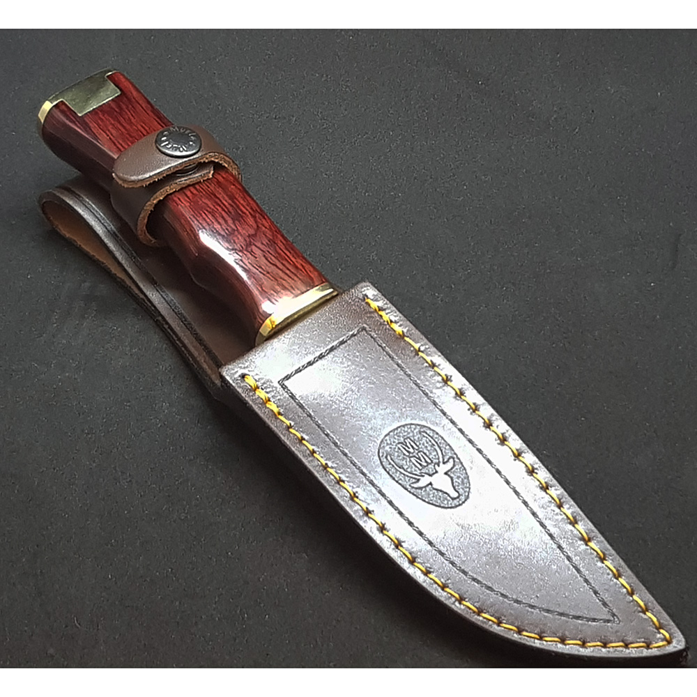 Нож "RANGER" с фикс клинком длиной 13 см, рукоять красная микарта, ножны кожа