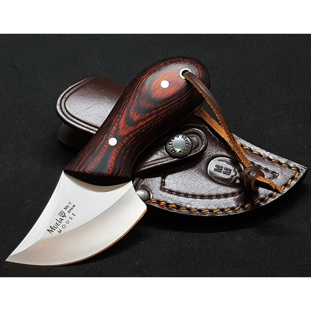 Нож-скиннер "MOUSE", клинок 6,5 см, рукоять красная микарта, ножны кожа