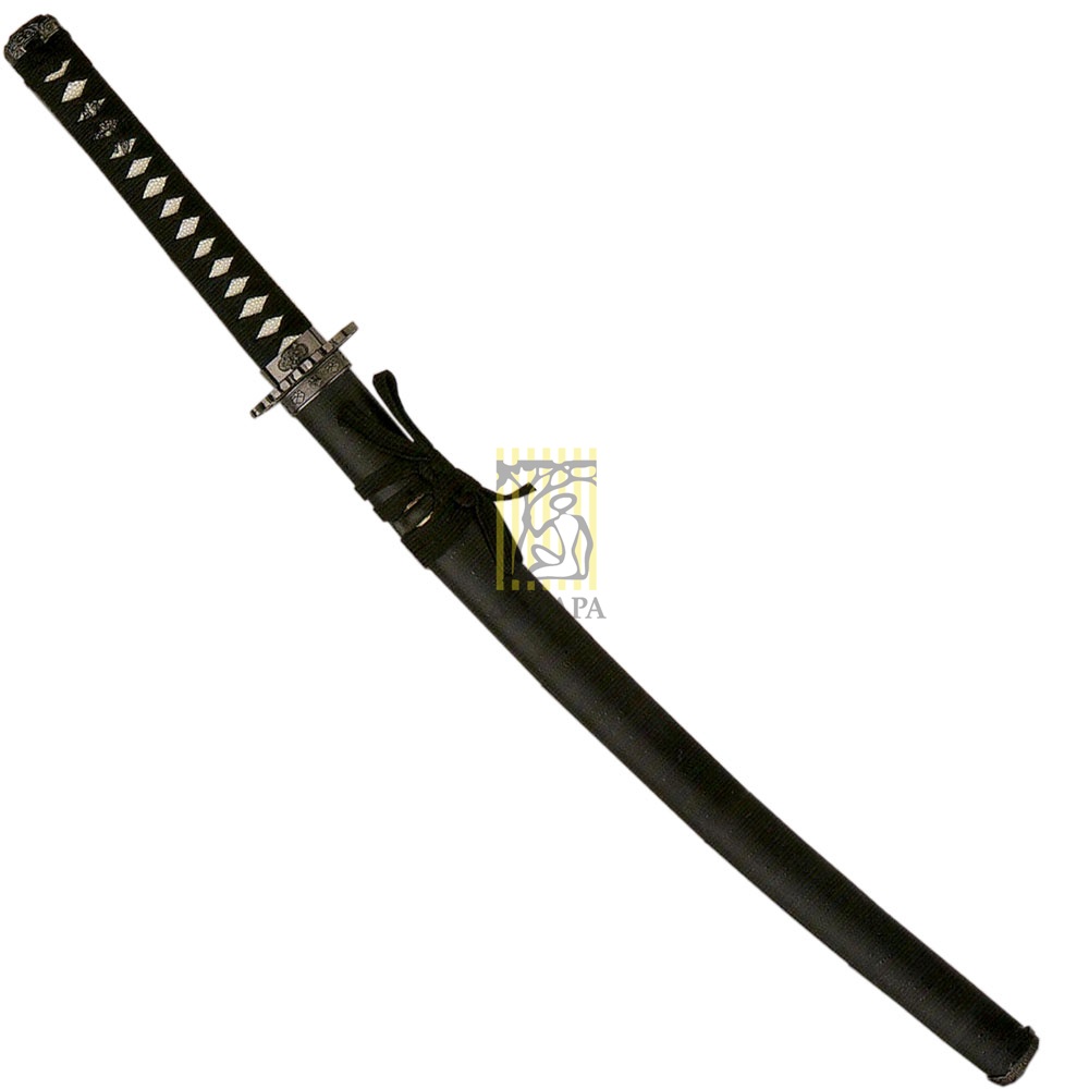 Вакидзаси, клинок 440 сталь, ножны черные, цуба с журавлем