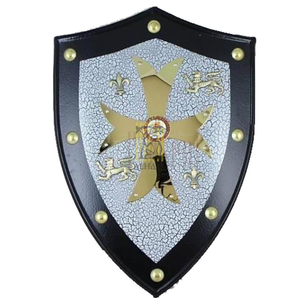 Щит ордена Тамплиеров, цвет черный с серебром, размер 63 х 46 см, материал металл с покрытие керамик