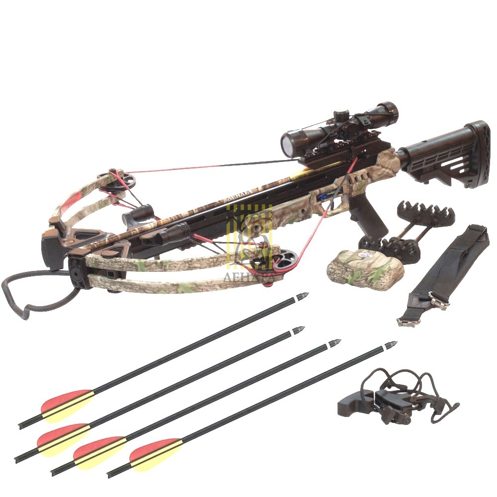 Арбалет блочный с защитой от холостого выстрела, начальная скорость 370 фут/сек, расстояние между ос