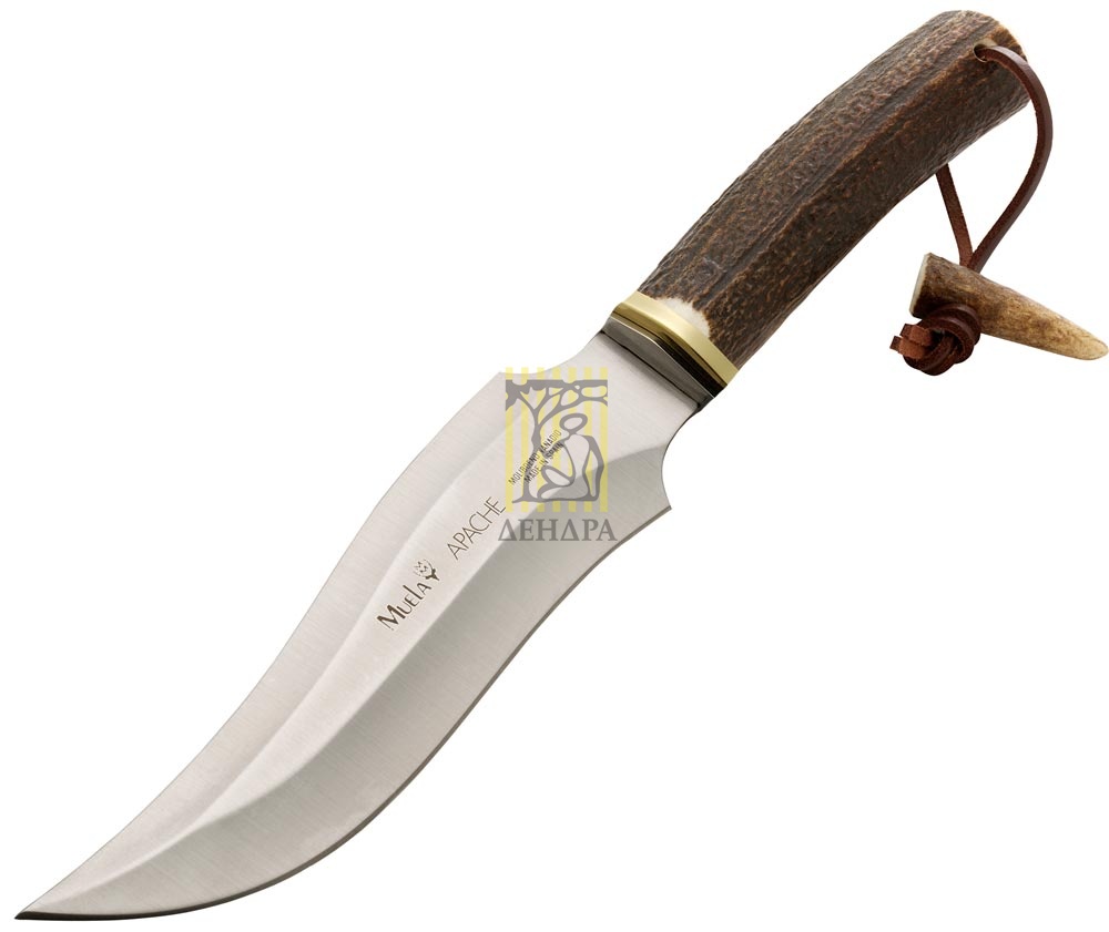 Нож "APACHE" с фикс клинком длиной 19 см, рукоять рог оленя, ножны кожа
