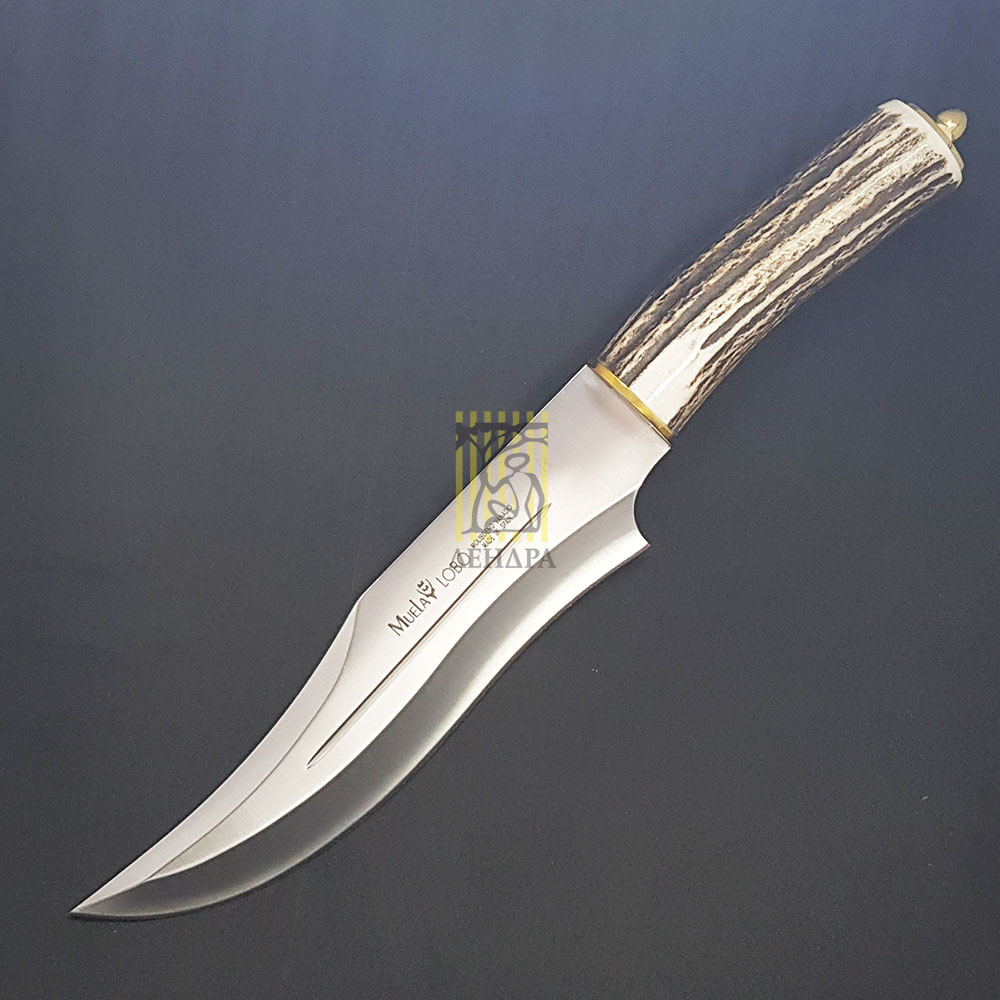 Нож "LOBO" с фикс клинком длиной 23 см, рукоять рог оленя, ножны кожа