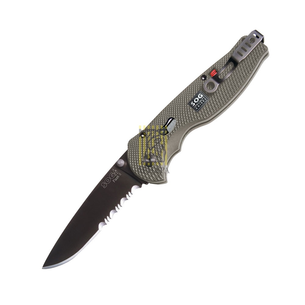 Нож"Flash II"фикс,зубц,чер.покрыт.нитрид титана,рук.сер.алюмин,клипса