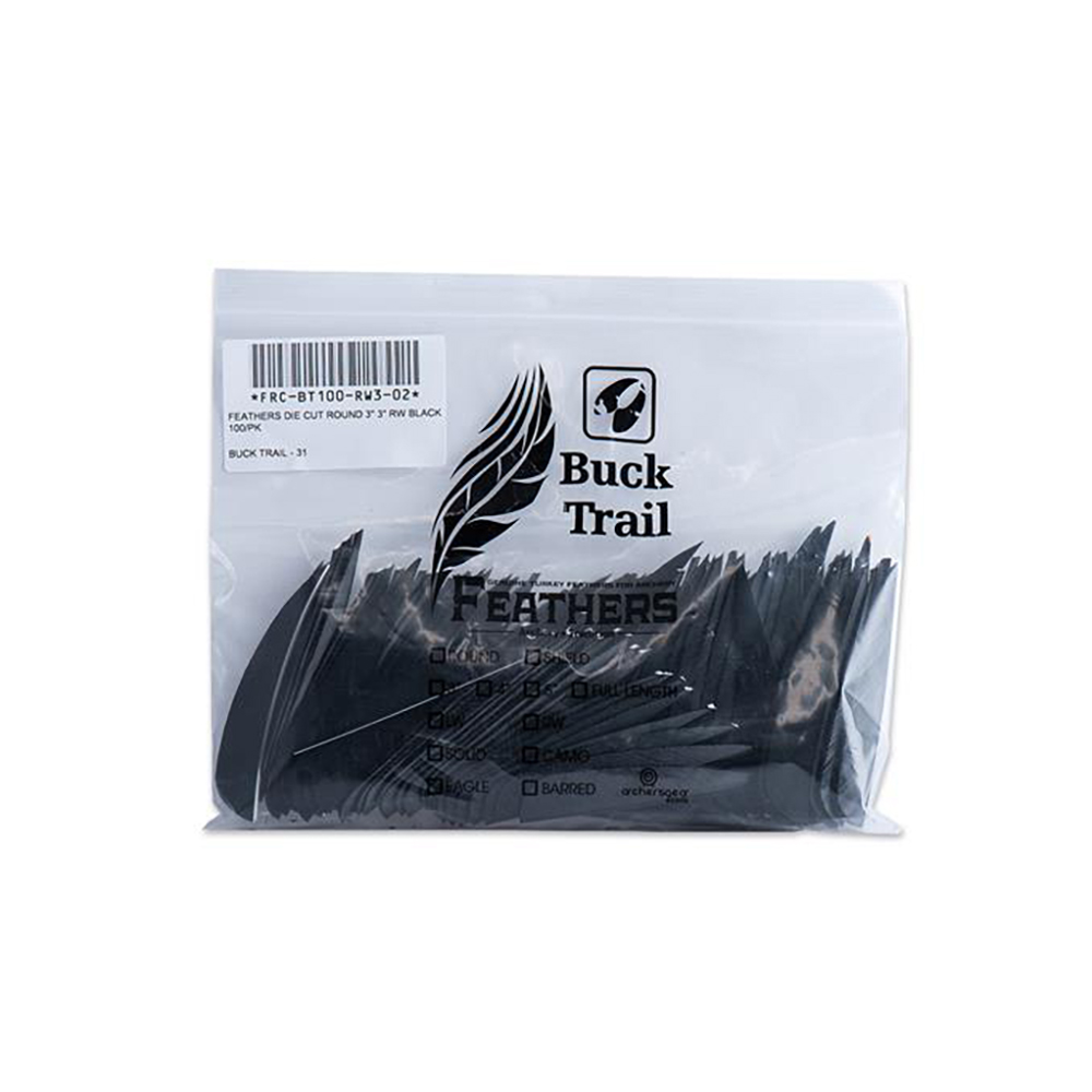 Оперение для стрел Buck Trail, форма Round, размер 3", цвет черный, 100 шт/уп