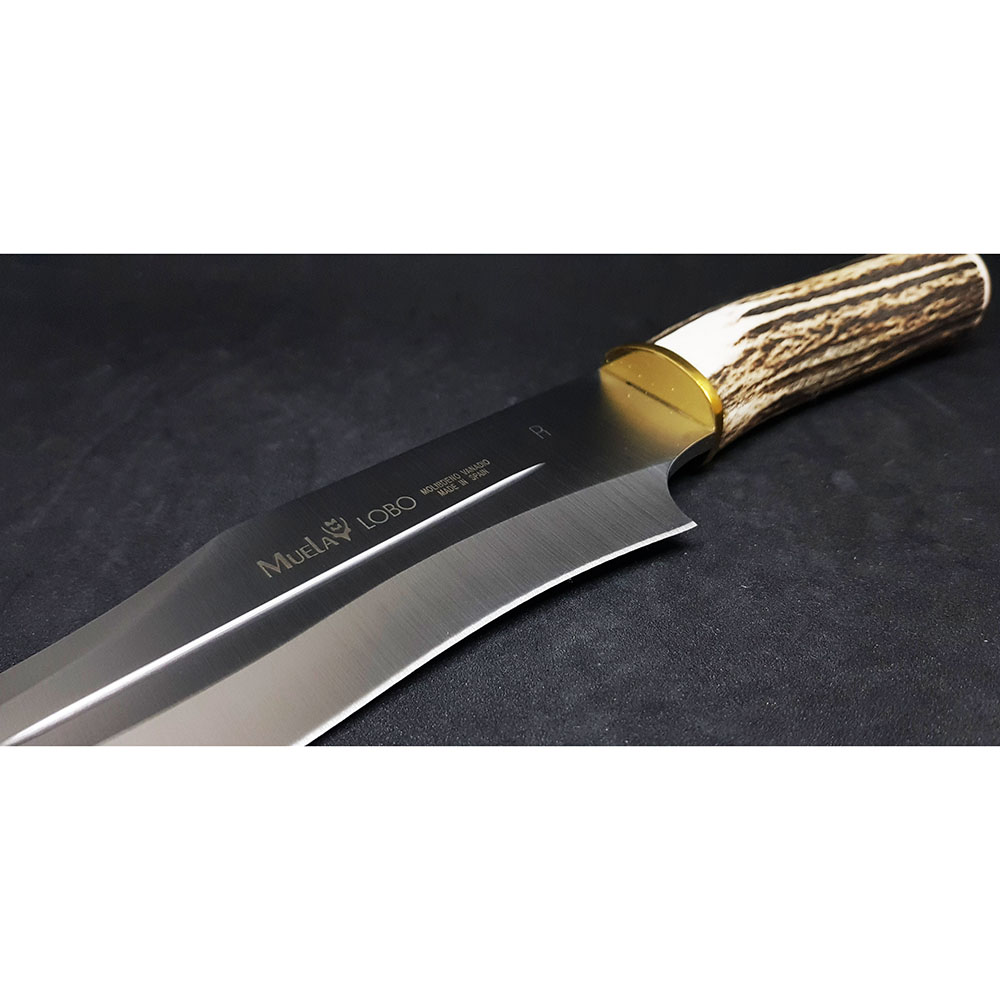 Нож "LOBO" с фикс клинком длиной 23 см, рукоять рог оленя, ножны кожа