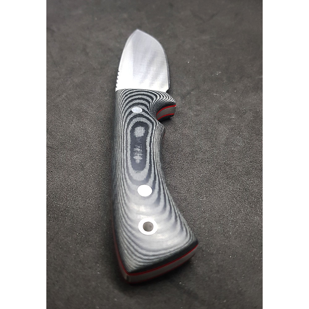 Нож "RHINO" с фикс клинком длиной 9 см, рукоять черная микарта, ножны кожа