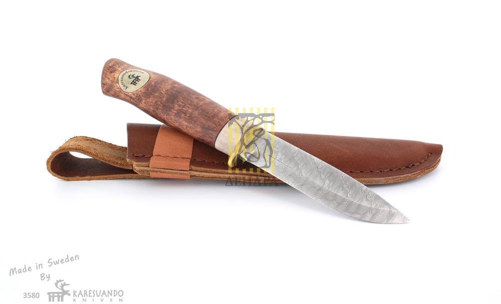 Нож "Nothenlight", дамасская сталь, рукоять карельская береза и рог оленя, кожаный чехол