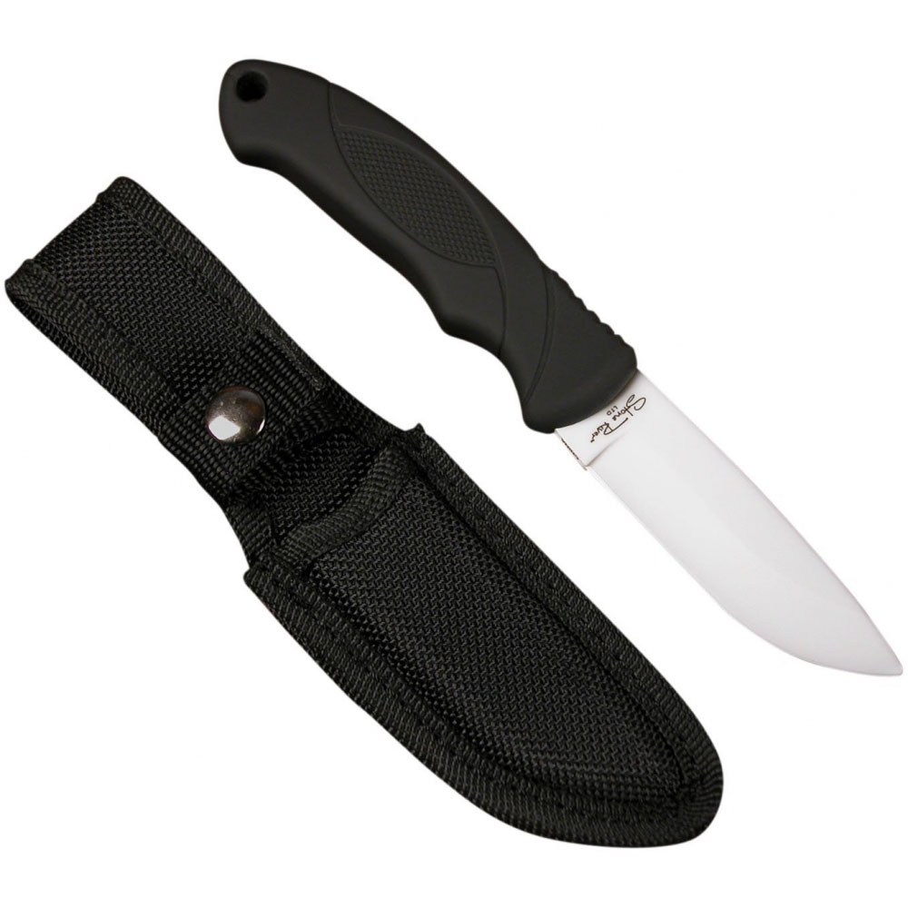 Нож спортивн,клинок белая полиров.керамика 8,3 см, рукоять резина,чехол