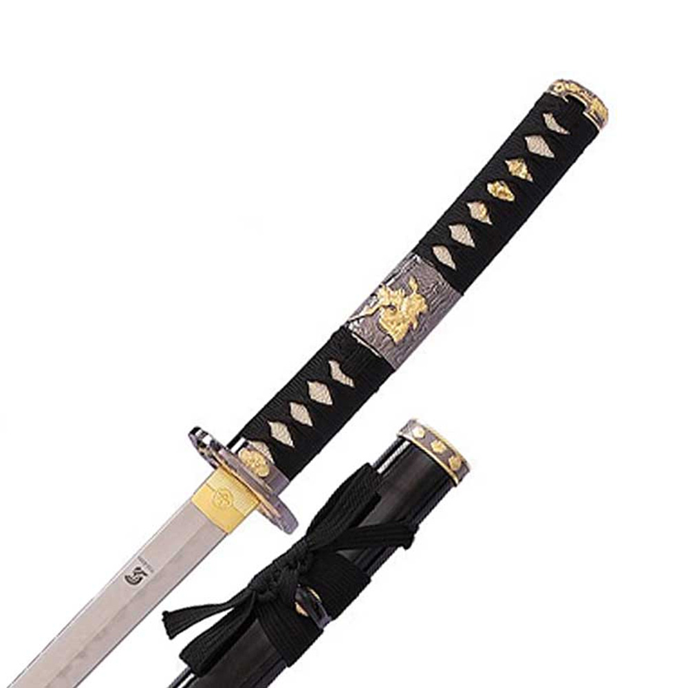 Катана, клинок 440 сталь, ножны деревянные черные, цуба латунь