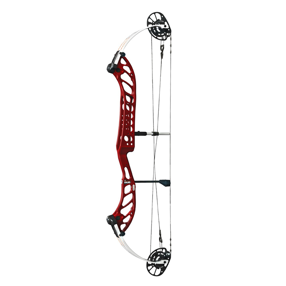 Лук блочный DOMINATOR DUO 38 SE, начальная скорость 338 фут в сек, сила 60lbs, расстояние м.д. осями 38", длина натяжения 26,5" - 32,0'', блок  SE, сброс 65%-75%,  правый, цвет темно-красный