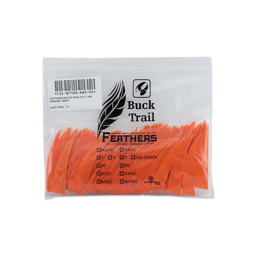 Оперение натуральное для стрел, форма Shield, размер 3", цвет оранжевый, 100 шт/уп