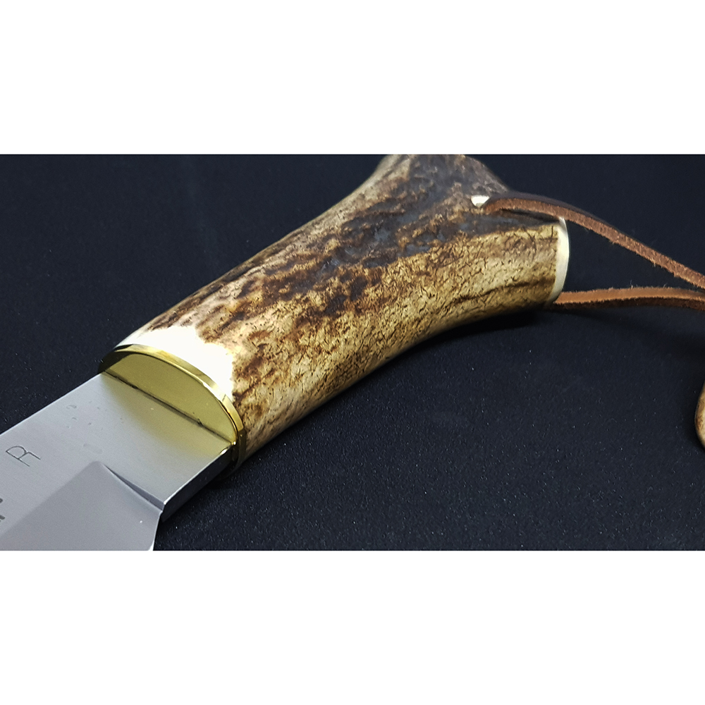 Нож "ALBAR" с фикс клинком длиной 18 см, рукоять рог оленя, ножны кожа