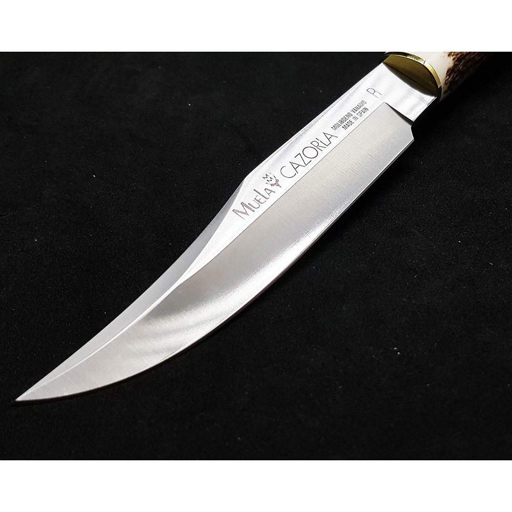 Нож "CAZ" с фикс клинком длиной 16 см, рукоять рог оленя с кроной, ножны кожа