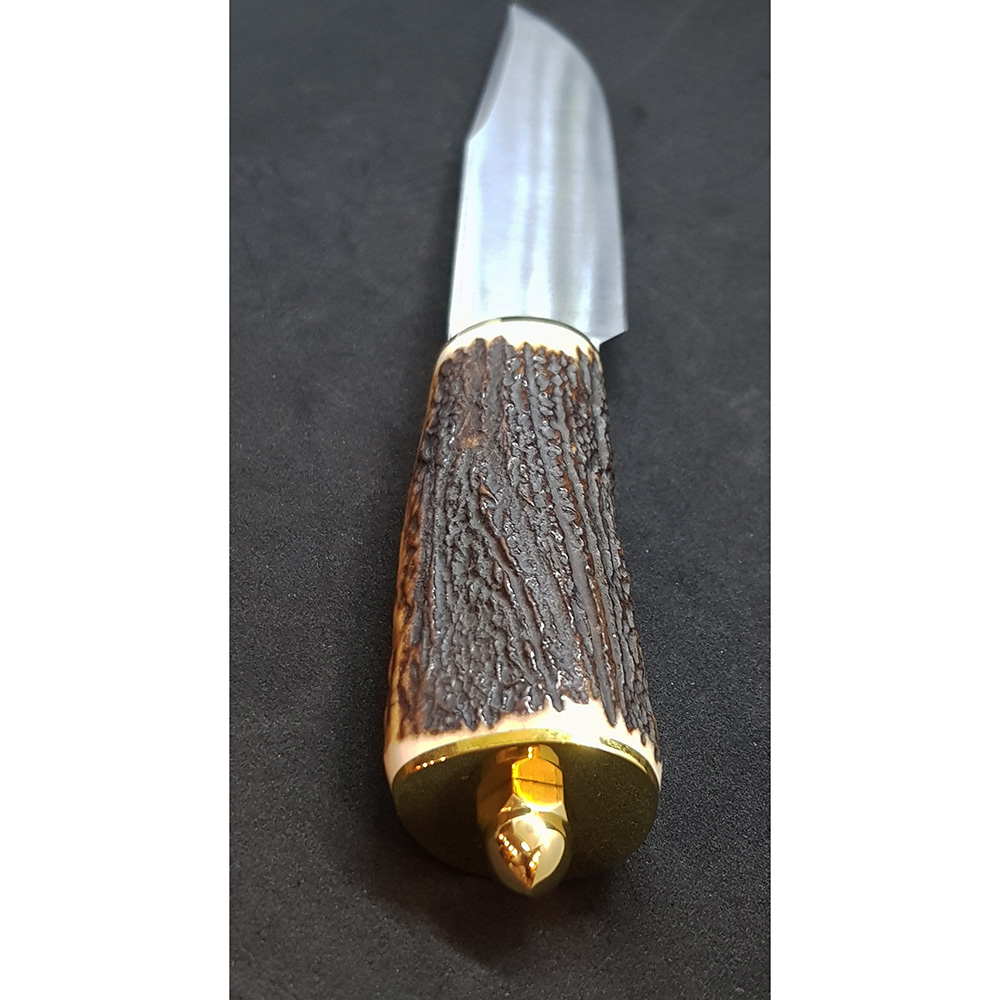 Нож "SARRIO" с фикс клинком длиной 19 см, рукоять рог оленя, ножны кожа