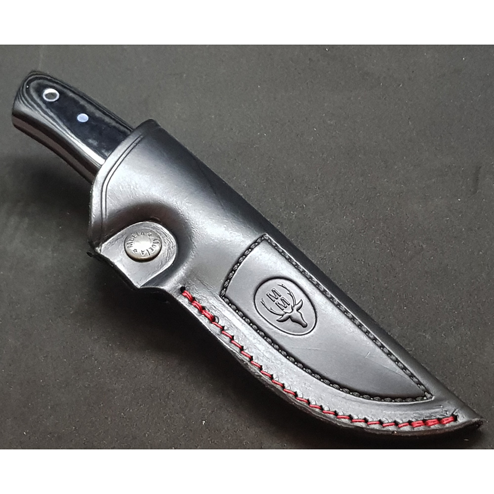 Нож "KODIAK" с фикс клинком длиной 10 см, рукоять черная микарта, ножны черная кожа