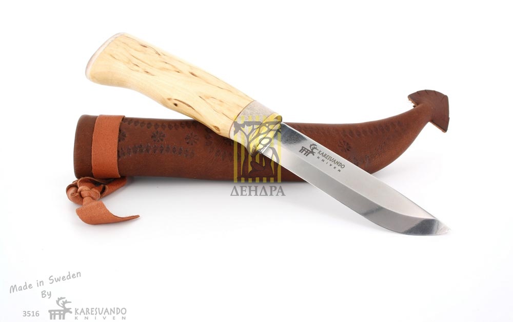 Нож "Fox", сталь Sandvik, рукоять карельская береза и рог оленя, кожаный чехол