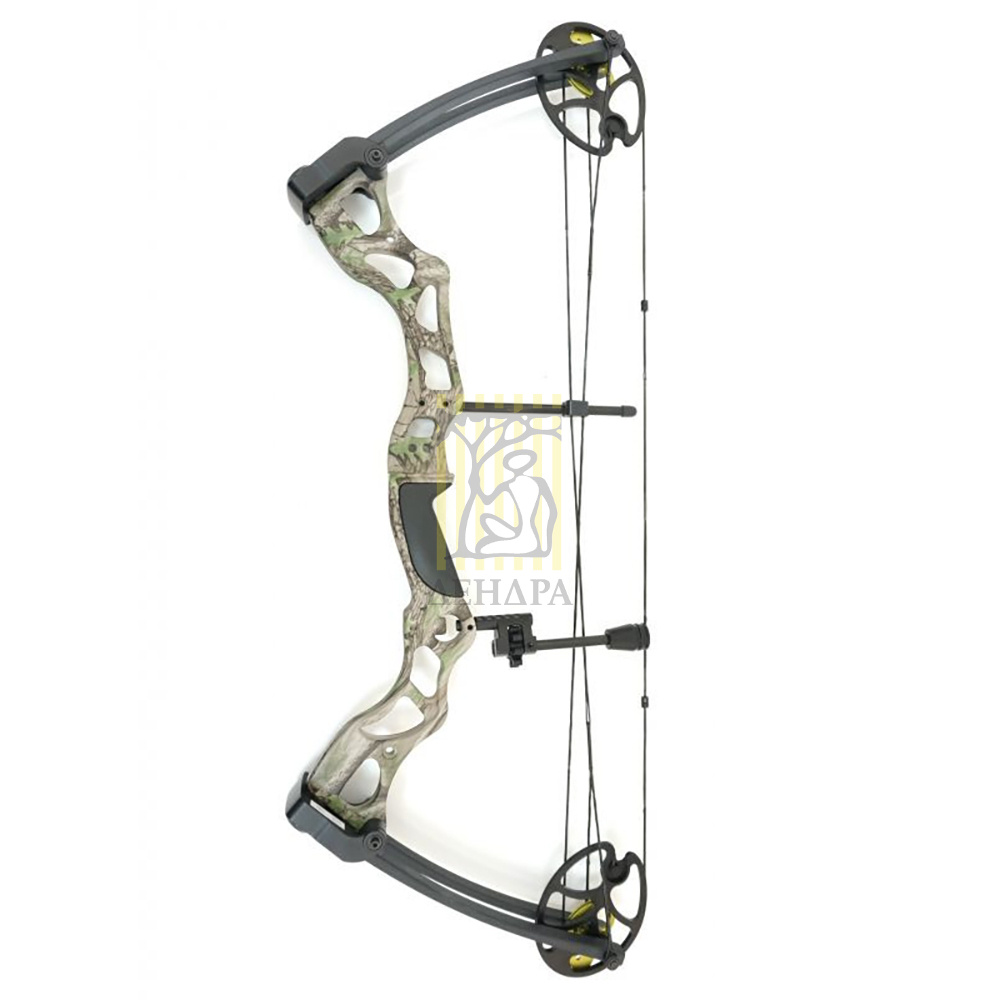 Лук блочный, рукоять алюминий, начальная скорость 310 фут/сек, сила 60Lbs, цвет зеленый камуфлирован
