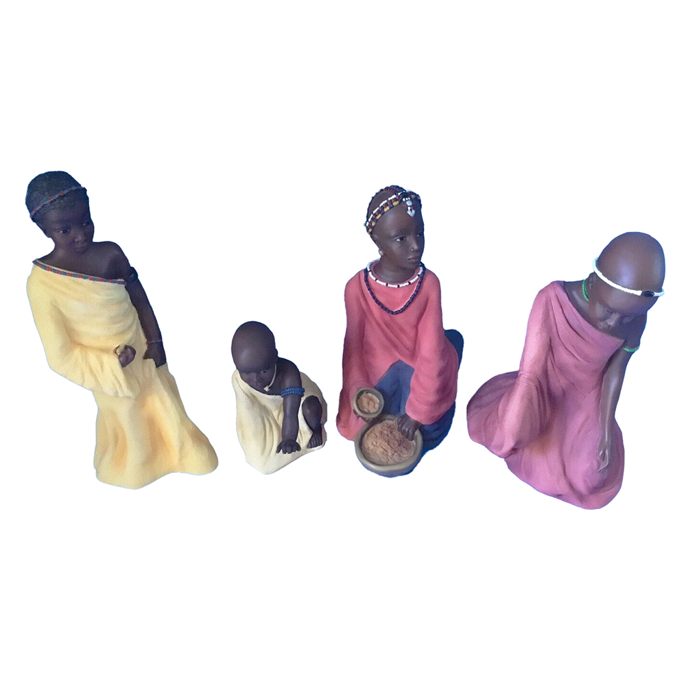Фигурка Дети Масаи-Сельские игры (4 фигуры)цветная,полистоун