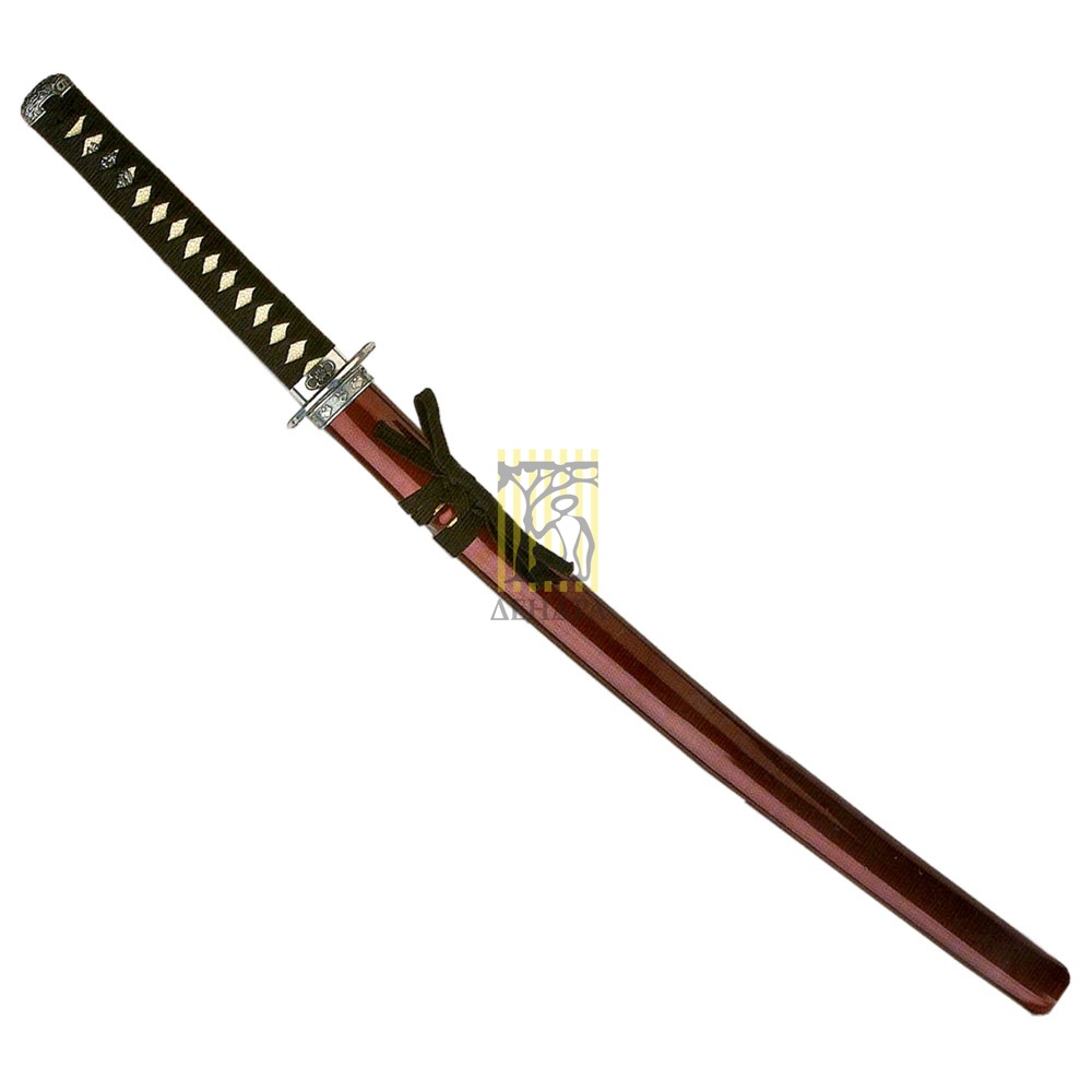 Вакидзаси, клинок 440 сталь, ножны деревянные бордовые, цуба под серебро