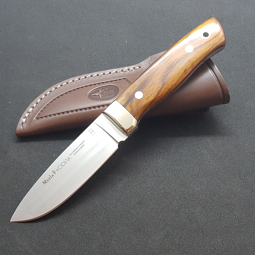 Нож "KODIAK" с фикс клинком длиной 10 см, рукоять красное дерево кокоболо, ножны кожа