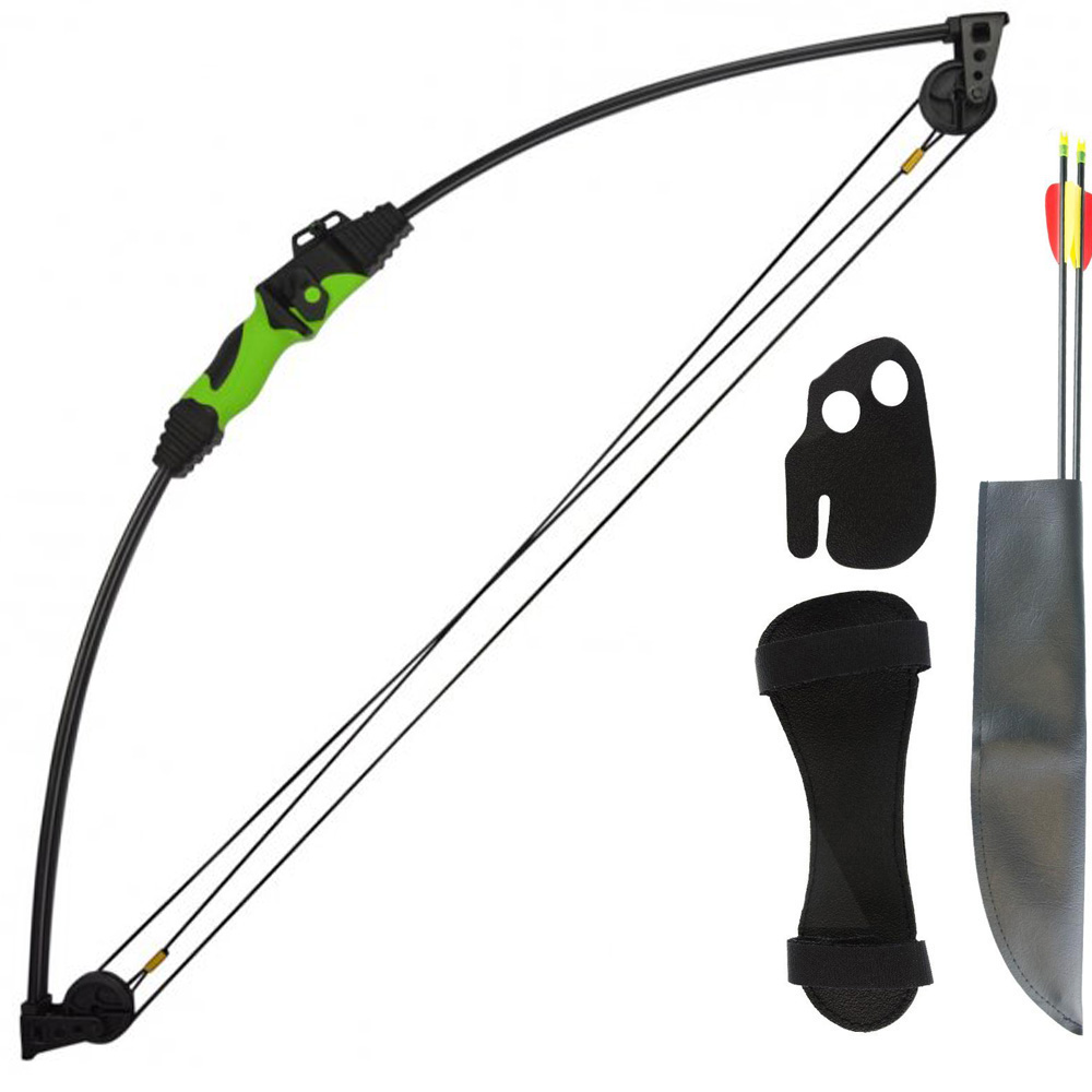 Лук блочный для начинающих, сила 12 Lbs, длина 34", длина растяжки 24", с аксессуарами: 2 стрелы, ко