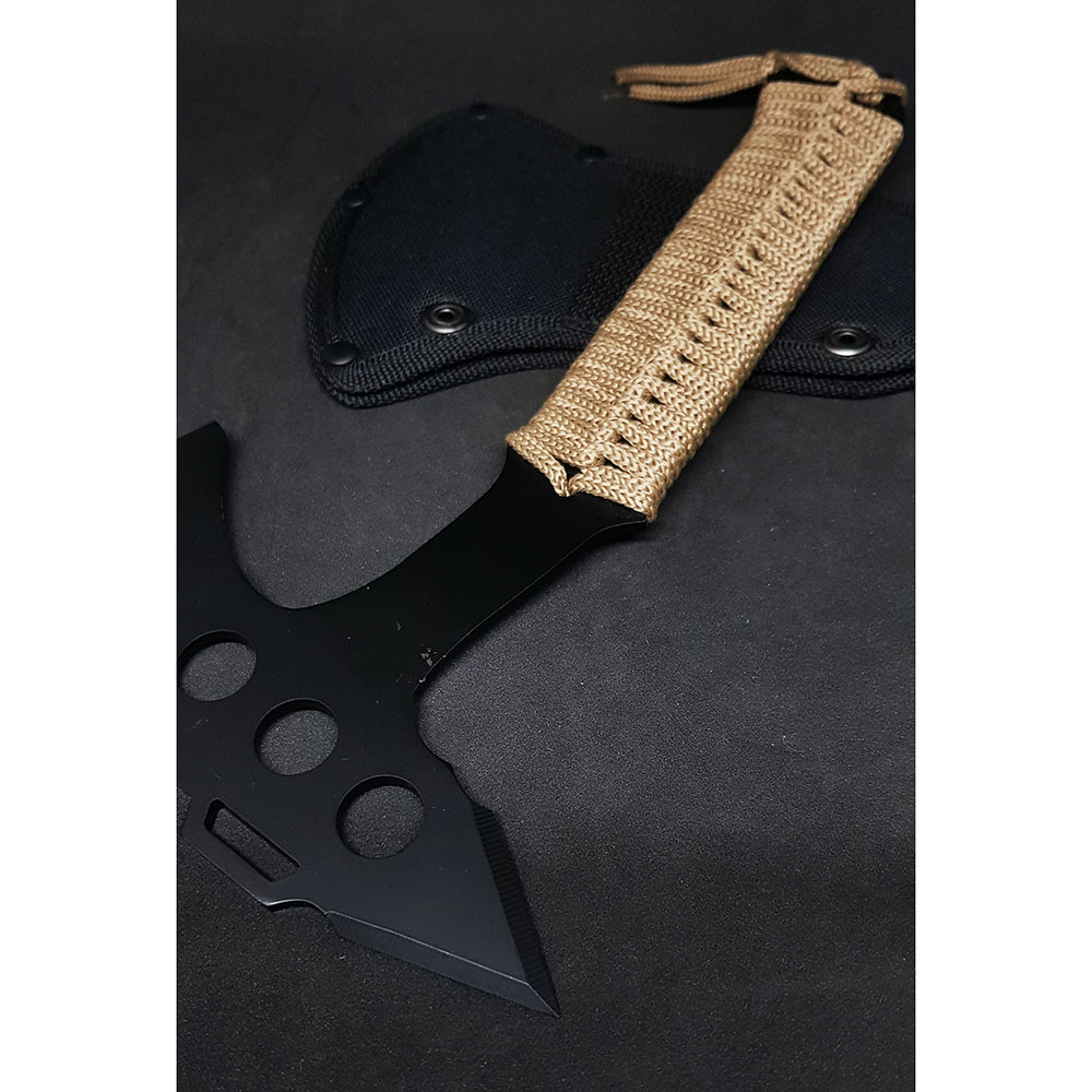 Топорик охотничий, длина 26 см, рукоятка коричневая оплетка, чехол нейлон