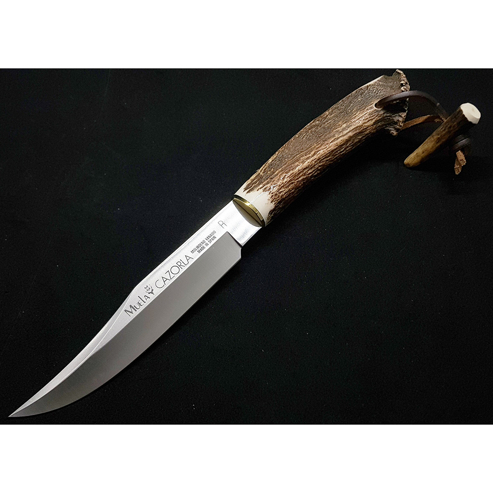 Нож "CAZ" с фикс клинком длиной 16 см, рукоять рог оленя с кроной, ножны кожа