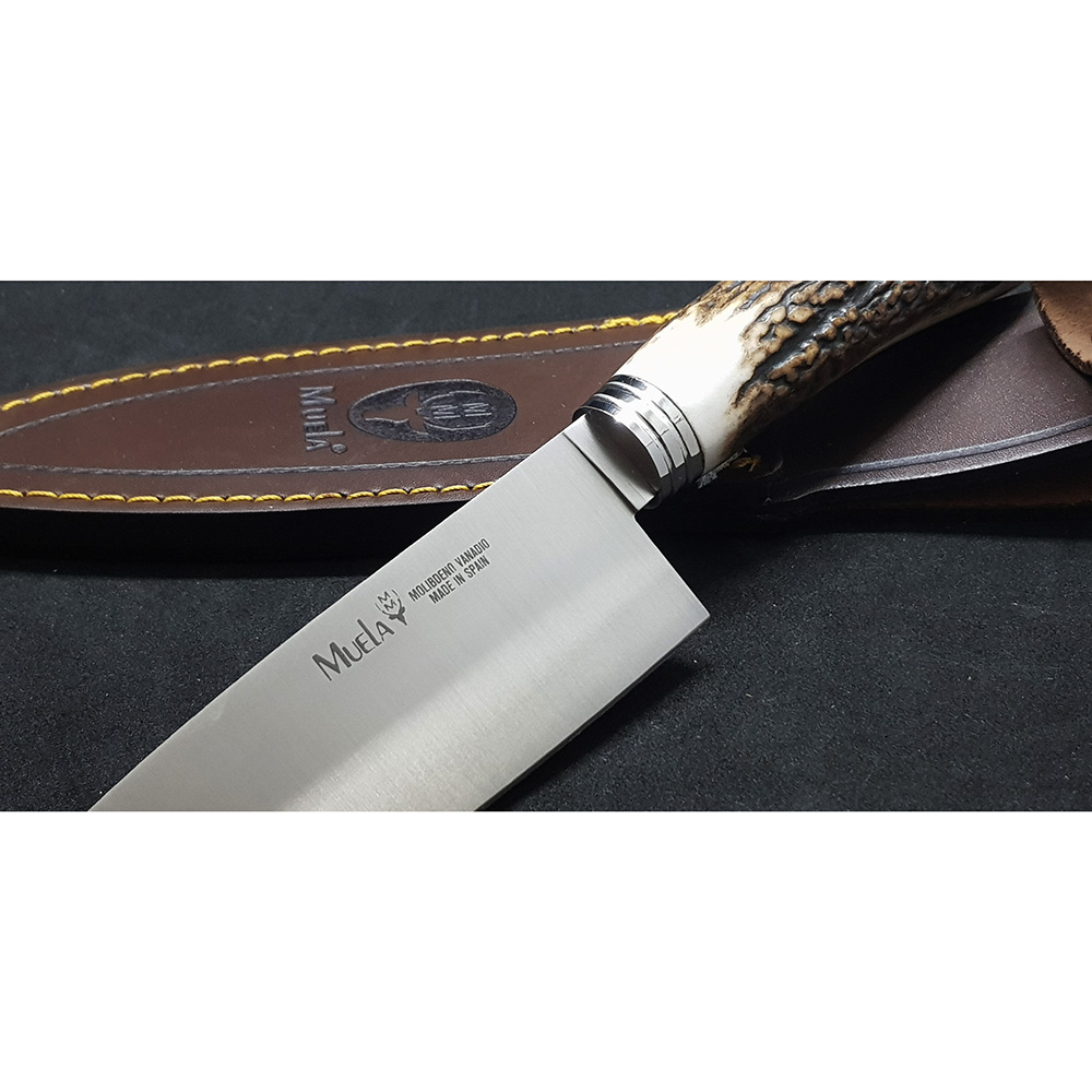 Нож серии "CS" с фикс клинком длиной 15 см, рукоять рог оленя, ножны кожа