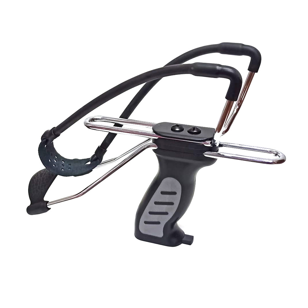 Рогатка с упором и прицелом, рукоять пластик с металлическим элементом для крепления жгута, магазин