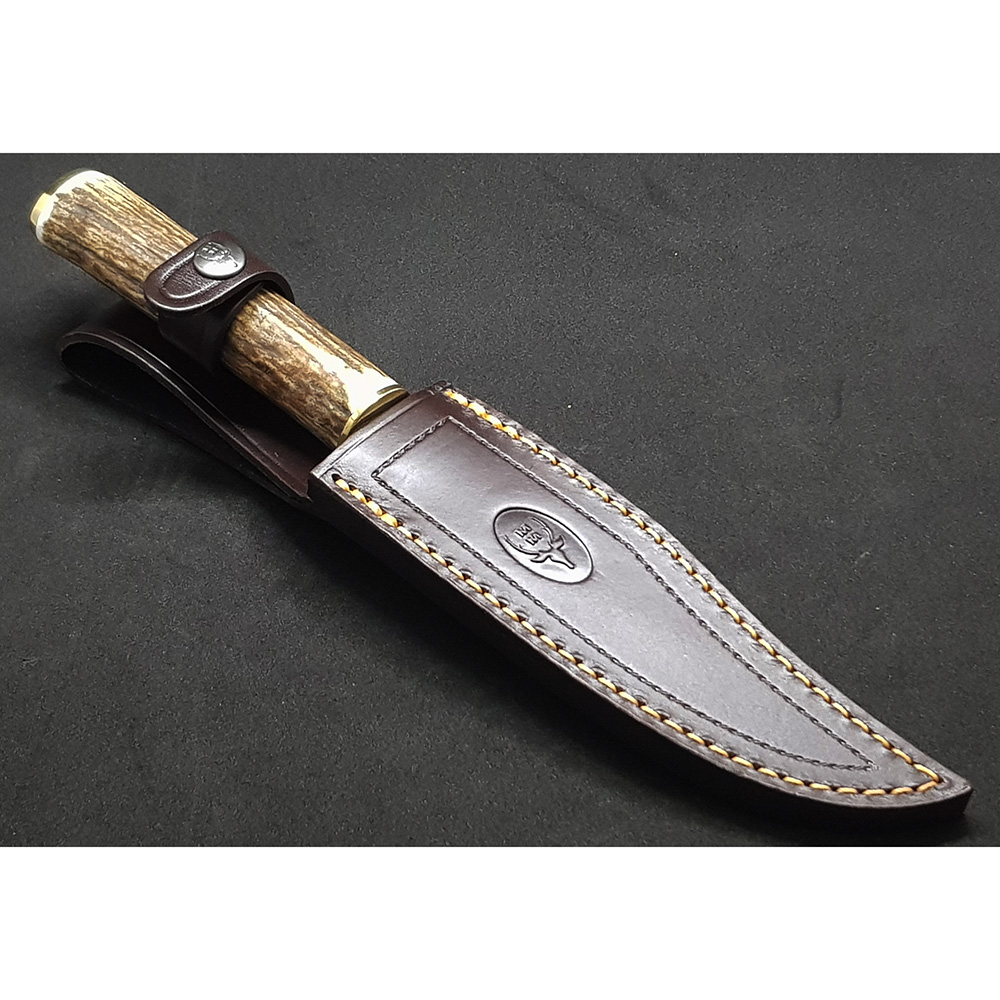 Нож серии "SH" с фикс клинком длиной 16 см, рукоять рог оленя, ножны кожа