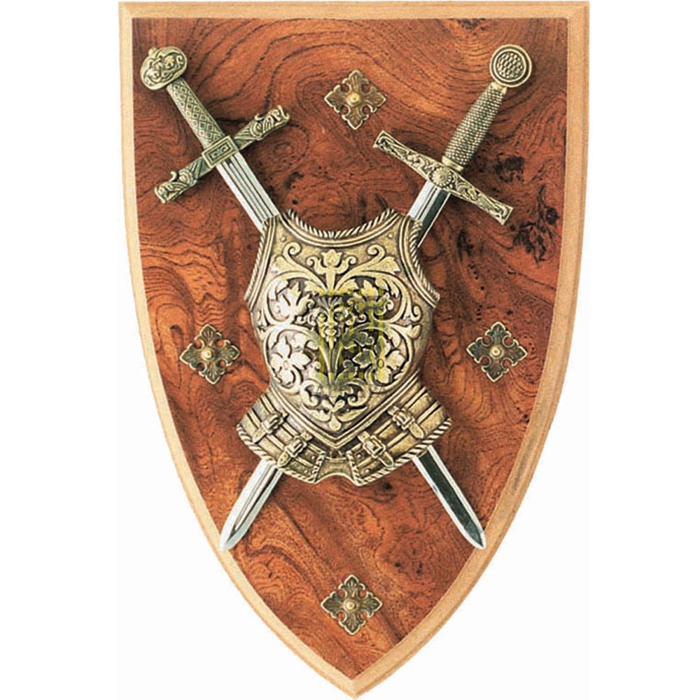 Панно: мини-меч Эскалибр, мини-меч Карла Великого, кираса