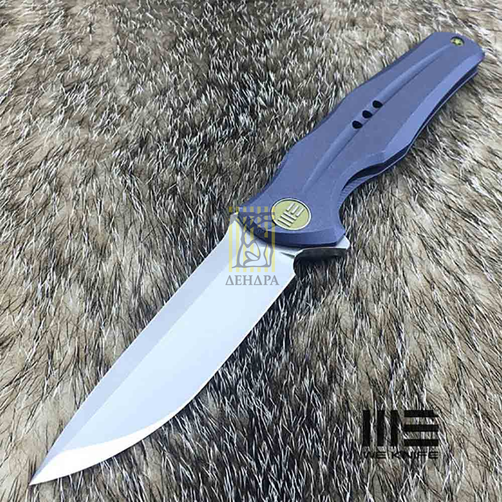 Нож складной, сталь CPM-S35VN, длина клинка 97 мм, рукоять титан, цвет голубой, клипса, замок frame-