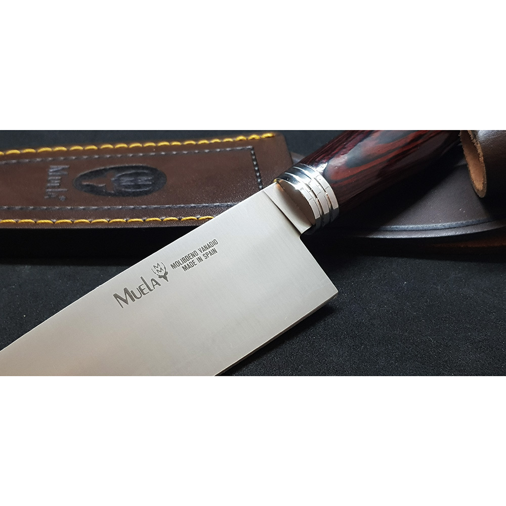 Нож серии "CS" с фикс клинком длиной 15 см, рукоять красная микарта, ножны кожа