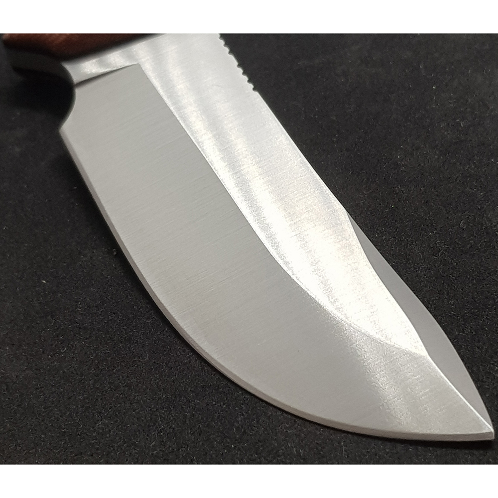 Нож "ABORIGEN" с фикс клинком длиной 12 см, рукоять бежевая микарта (canvas-micarta), ножны кожа