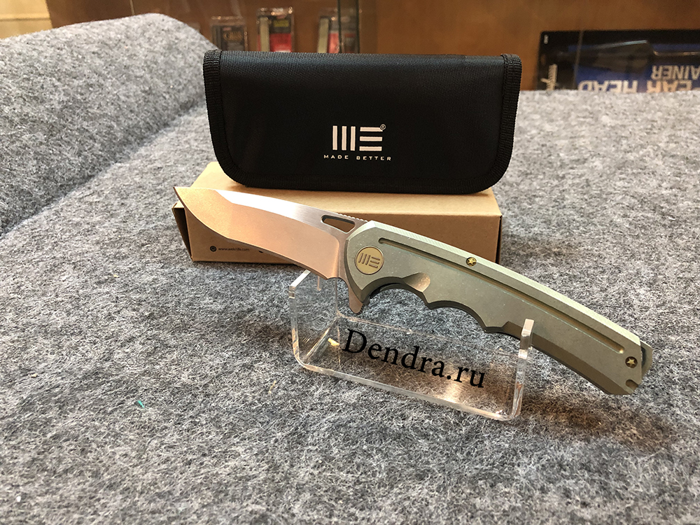 Нож складной, сталь CPM-S35VN, длина клинка 95 мм, рукоять титан, цвет зеленый, клипса, замок frame-