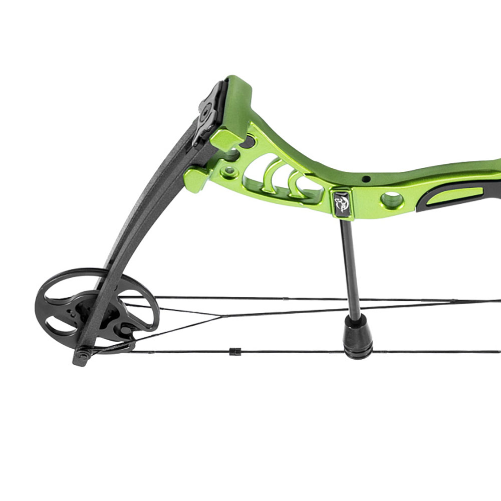 Лук блочный, рукоять алюминий, плечи фиброглас, начальная скорость 296 фут/сек, сила 55Lbs, цвет чер