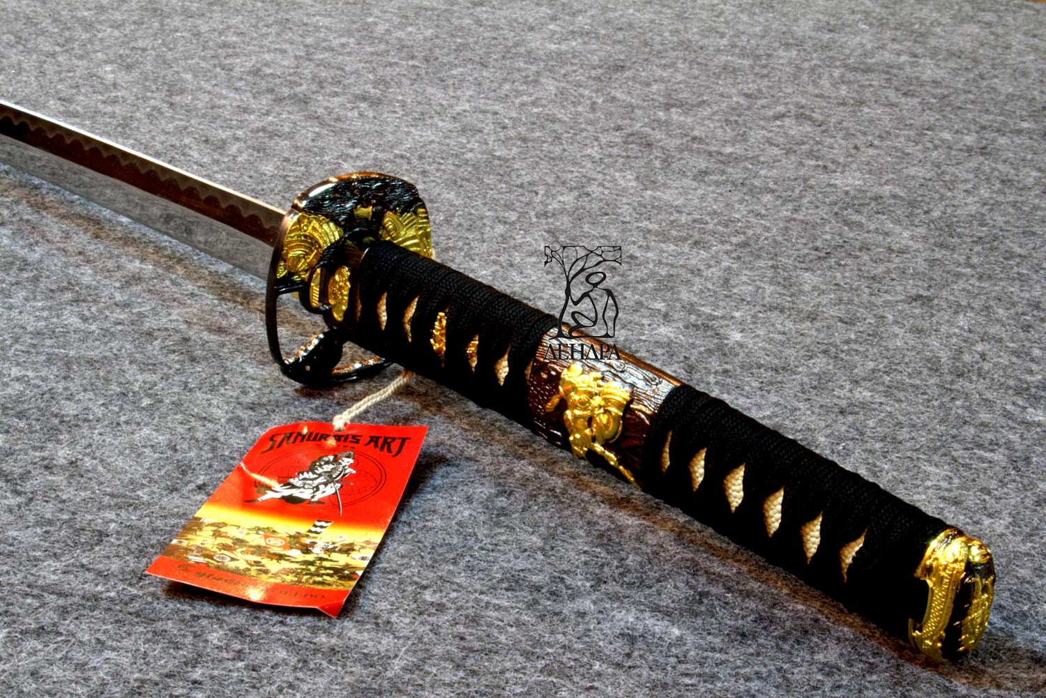 Катана, клинок 440 сталь, ножны деревянные черные, цуба латунь