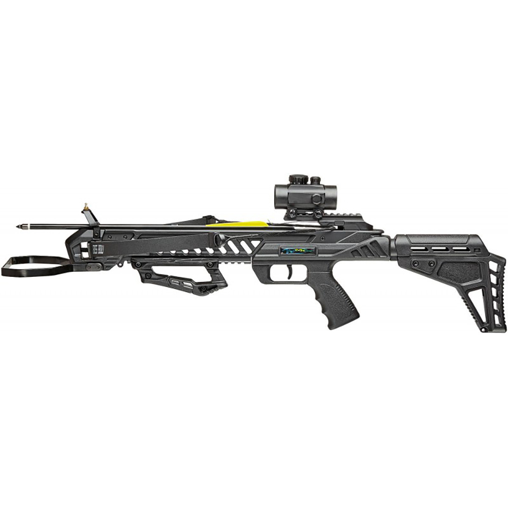 Арбалет рекурсивный, начальная скорость 255 фут/сек, размах плечей 26", длина натяжения 11", сила 94