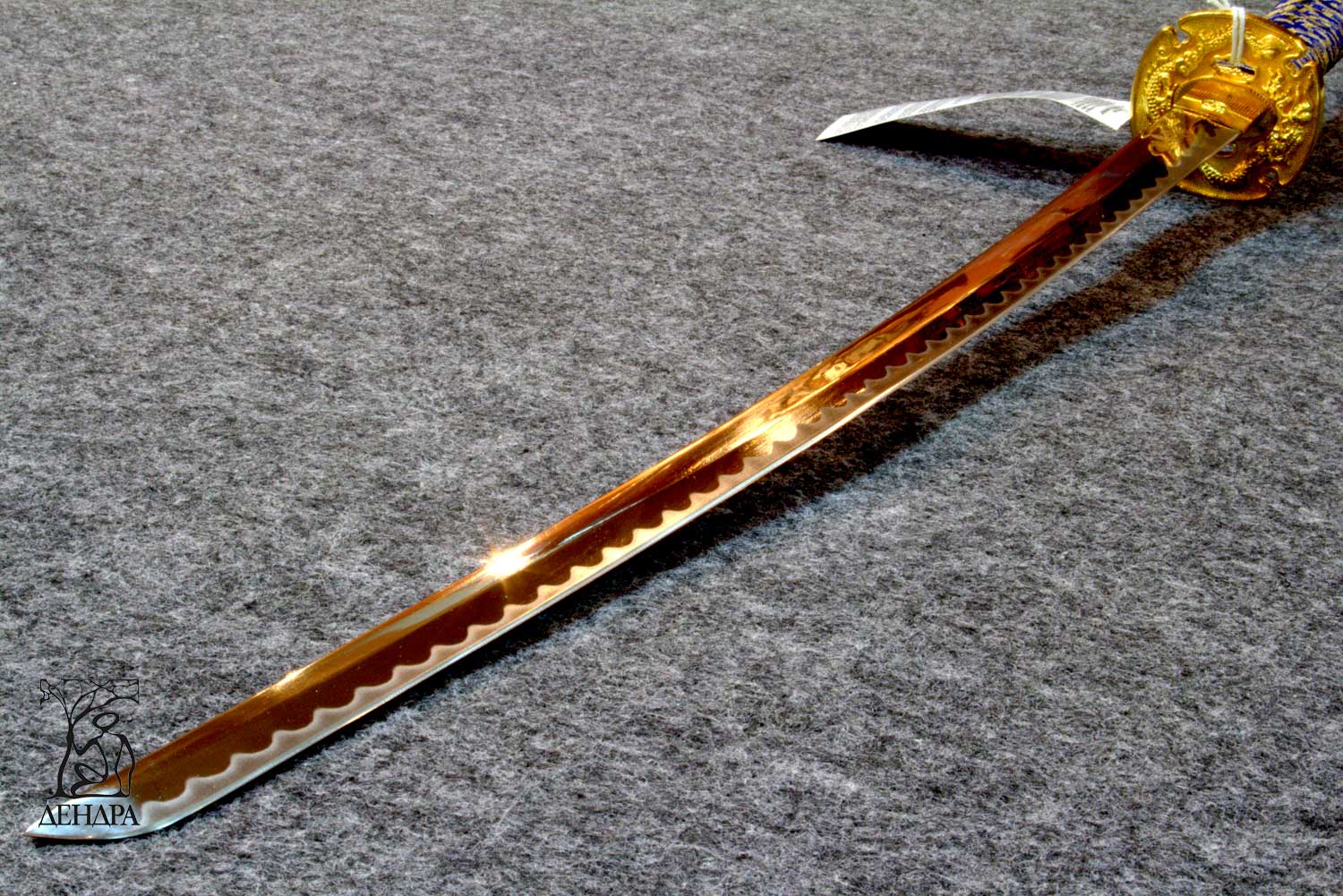 Катана, цвет жёлто-синий, рукоять плетёная, ножны плетёные, латунь