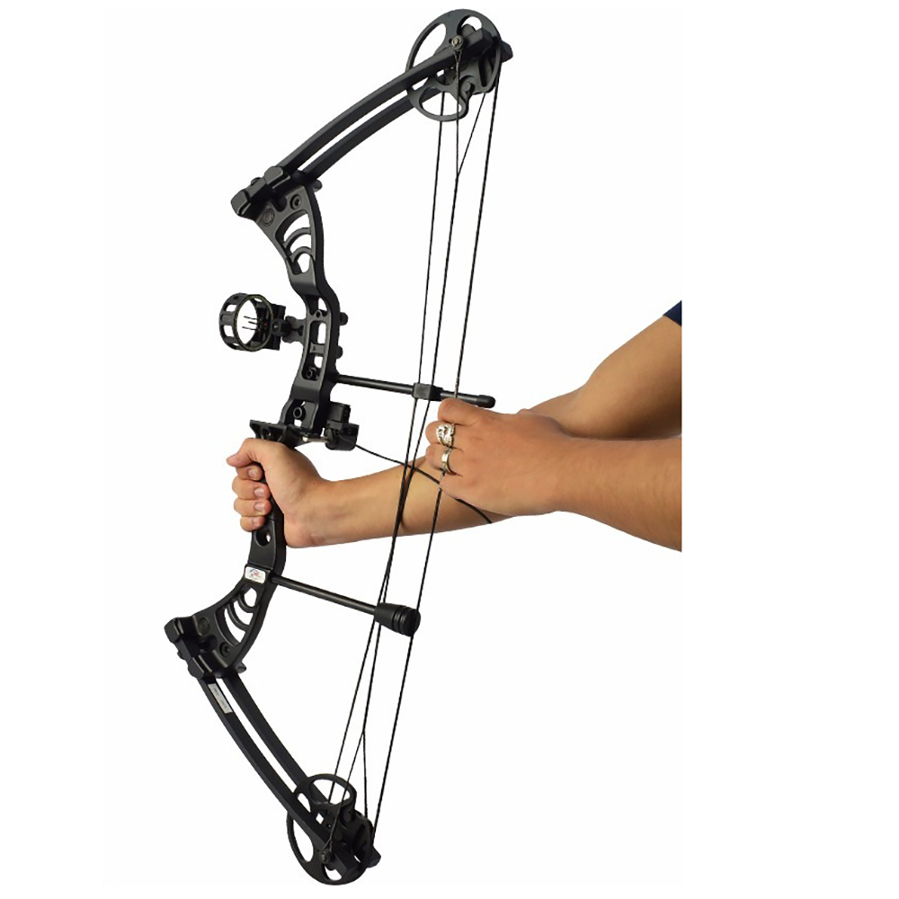 Лук блочный, сила 55 Lbs, с комплектом аксессуаров: 2 алюминиевые стрелы, прицел, полочка, релиз, пе