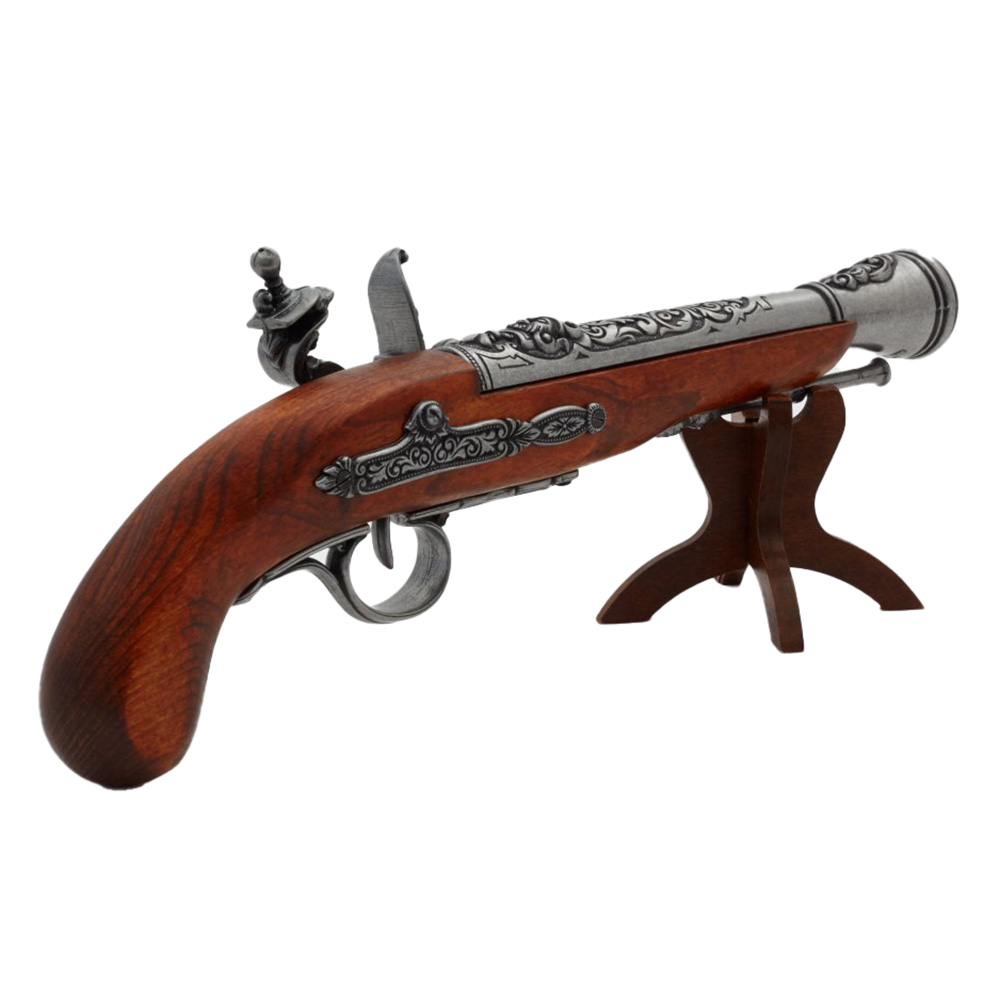 Пистолет пиратский кремневый, репродукция из дерева и металла с имитацией механизма заряжания и стре
