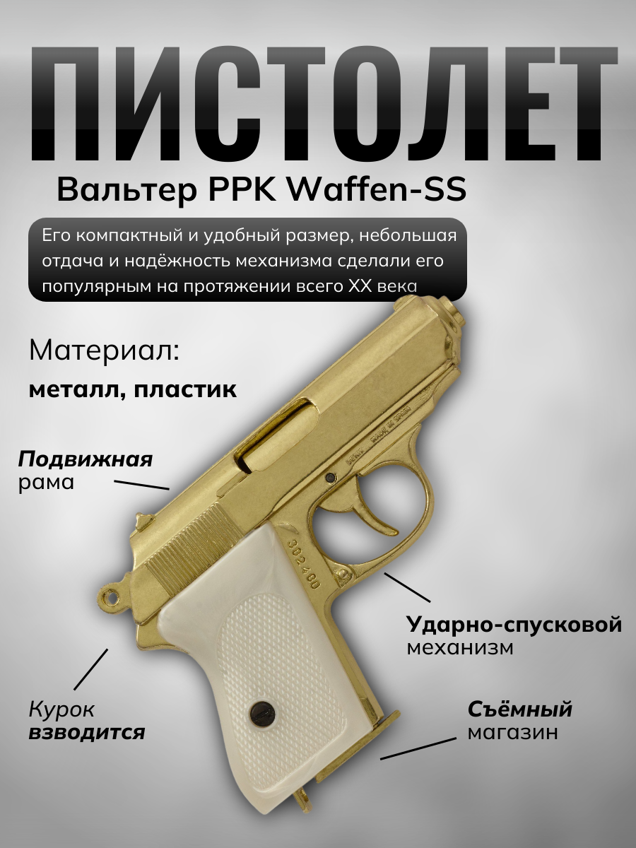 Пистолет полуавтоматический, выполнен из металла и пластика, с имитацией механизма зарядки и стрельб