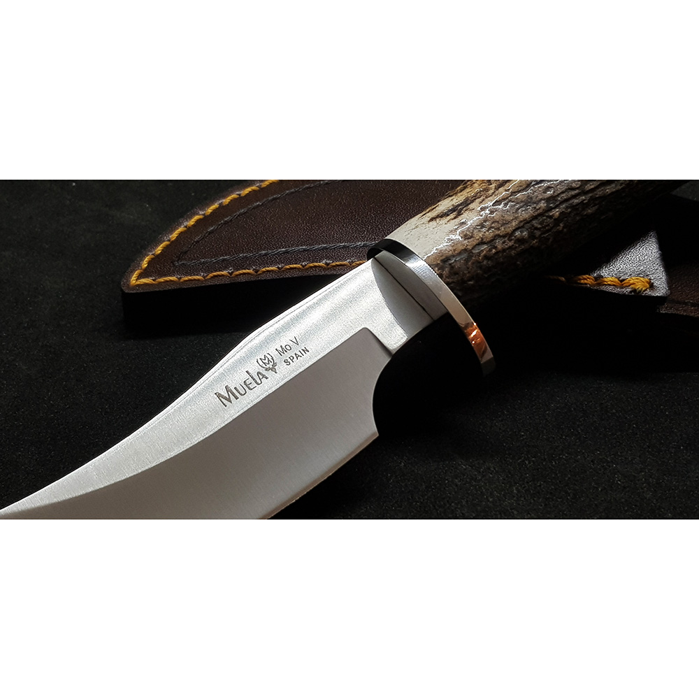 Нож "DP" с фикс клинком длиной 10 см, рукоять рог оленя, ножны кожа